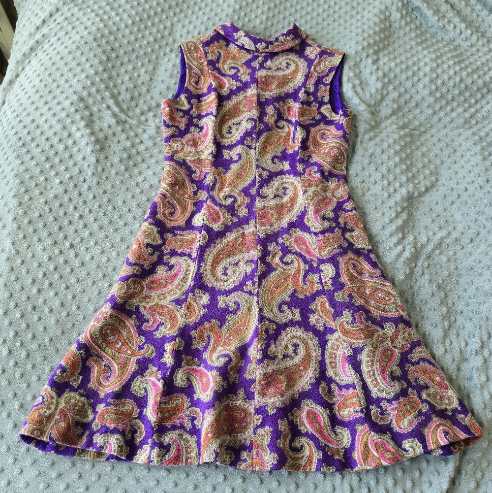 VTG 50s/60s Betty Barclay Purple & Pink Paisley Printed Sleveless Dress